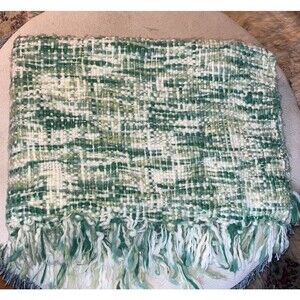 House Beautiful Blanket Chunky Mega Knit Multi Green Soft Fringe